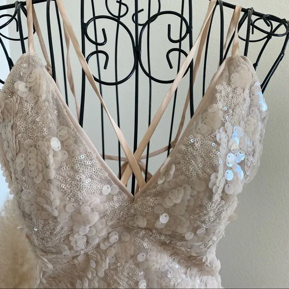 SOLD Forever 21 Nude Blush Sequin Spaghetti Strap Dress - Picture 4 of 8